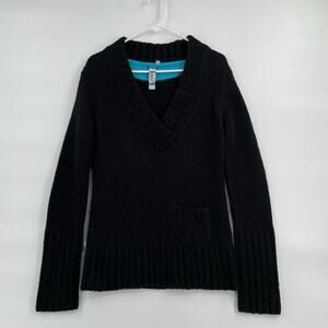 Vintage Matix‎ V-Neck Rib Knit Sweater Women's Size Large Black